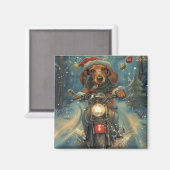 Aimant Dachshund Chien équitation moto Noël (Recto/Verso)