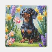 Aimant Dachshund Chien Fleurs de printemps Peinture (Devant)