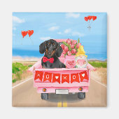 Aimant Dachshund Chien Saint-Valentin Coeurs de Camion (Devant)
