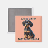 Aimant Dachshund Chiot assis et regardant avec Innocent (Recto/Verso)