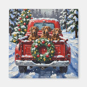 Aimant Dachshund Christmas Red Truck Holiday (Devant)