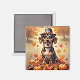 Aimant Dachshund dans les feuilles d'automne, l'art de Th
