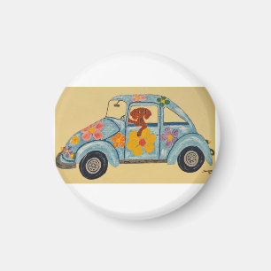 Aimant Dachshund dans une voiture hippie