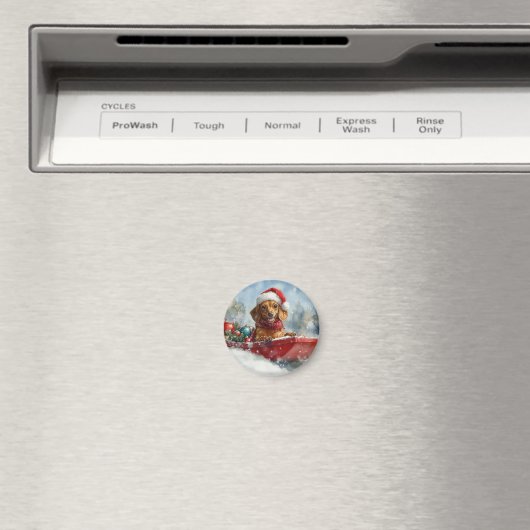 Aimant Dachshund Dog in Sledge Let it neige Noël (In Situ (Lave-vaisselle))