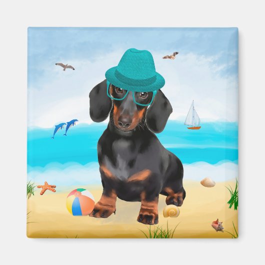 Aimant Dachshund Dog sur la plage (Devant)