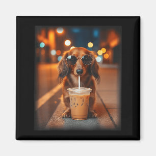 Aimant Dachshund drôle buvant un café glacé amateur de ch