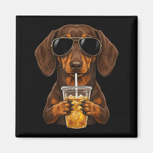 Aimant Dachshund drôle buvant un café glacé mème de chien