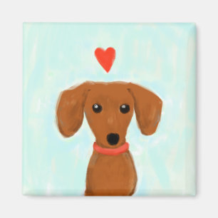 Aimant Dachshund Love   Mignonne chien Wiener avec coeur