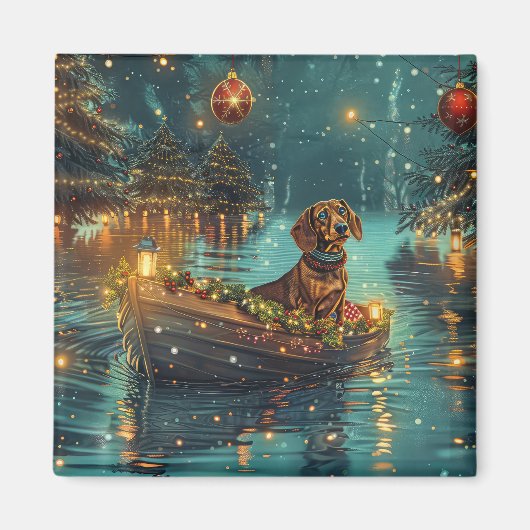 Aimant Dachshund Noël Festive Voyage (Devant)