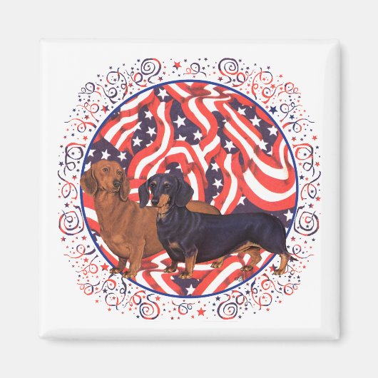 Aimant Dachshunds Drapeau Patriotique (Devant)