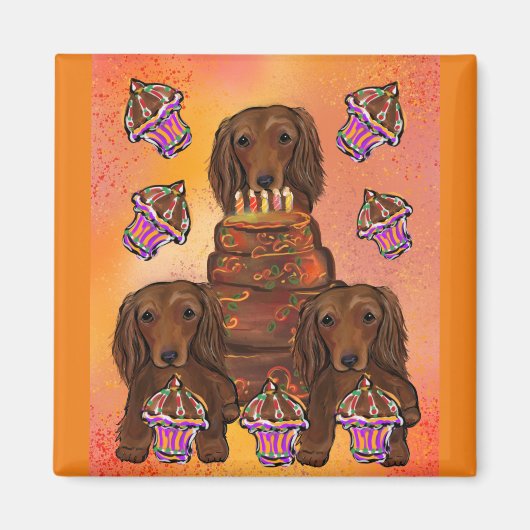 Aimant Dachshunds roux à poil long (Devant)