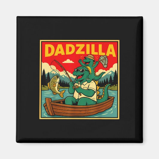 Aimant Dadzilla pêche dinosaure père et fils rétro  (Devant)