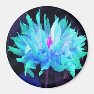 Aimant Dahlia Cactus Bleu Aqua et Vert Époustouflant