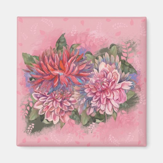 Aimant Dahlias flowers pink watercolor pattern (Devant)