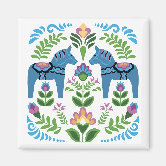 Aimant Dala suédois Chevaux bleu (Devant)