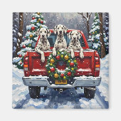Aimant Dalmatian Christmas Red Truck Holiday (Devant)