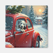 Aimant Dalmatian Snowy Car Ride Christmas Painting (Devant)