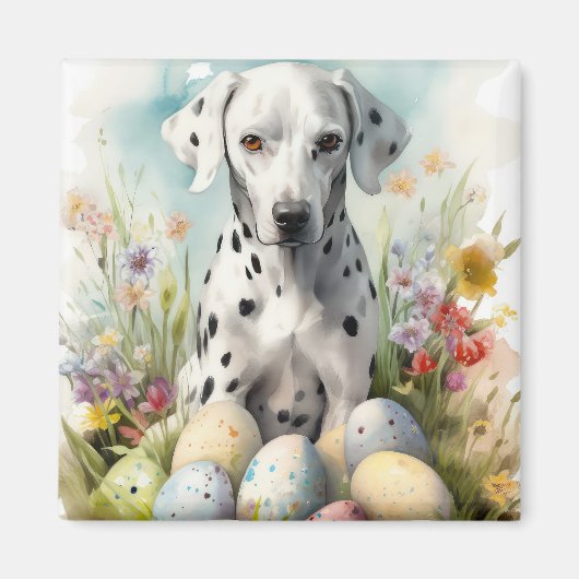 Aimant Dalmatien avec œufs de Pâques (Devant)