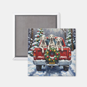 Aimant Dalmatien camion rouge de Noël