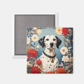 Aimant Dalmatien élégant avec des fleurs Dahlia (Recto/Verso)