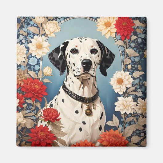 Aimant Dalmatien élégant avec des fleurs Dahlia (Devant)