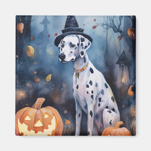 Aimant Dalmation d'Halloween avec effroi Citrouille (Devant)