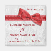 Damas blanc et Bow Faux rouge Enregistrer la date