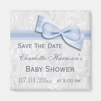 Aimant Damas Blanches & Baby shower Bleu Bow Enregistrer 