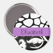 Aimant Damas, Giraffe, Noir et Blanc, Votre nom (Recto/Verso)