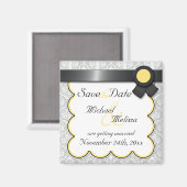 Aimant Damas jaune et gris Enregistrer l'aimant de date (Recto/Verso)
