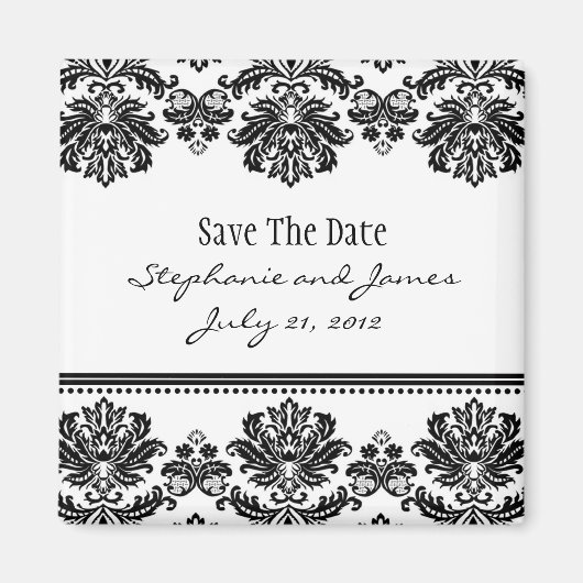 Aimant Damas noir et blanc Enregistrer la date (Devant)