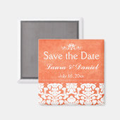 Aimant Damas orange et blanc Enregistrer l'aimant Date (Recto/Verso)