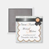Aimant Damas orange et gris Enregistrer l'aimant Date (Recto/Verso)