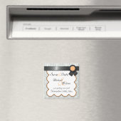 Aimant Damas orange et gris Enregistrer l'aimant Date (In Situ (Lave-vaisselle))