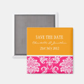 Aimant Damas rose et orange Enregistrer l'aimant de date (Recto/Verso)