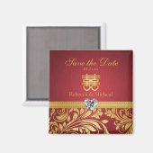Aimant Damas rouge & or, chinois double bonheur (Recto/Verso)