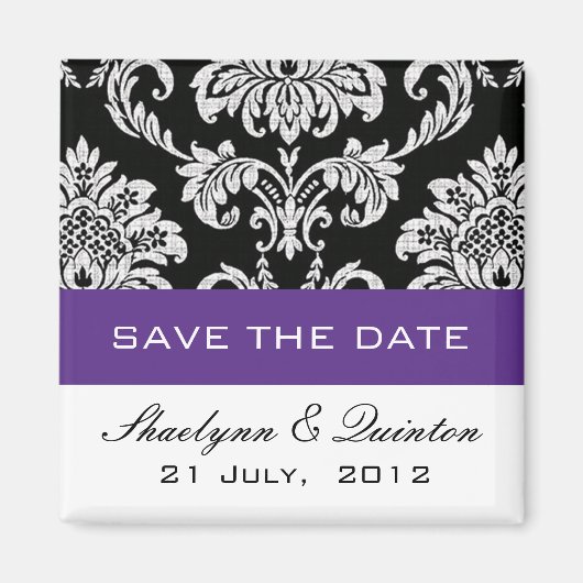 Aimant Damask Purple Enregistrer le Faire-part Mariage Da (Devant)