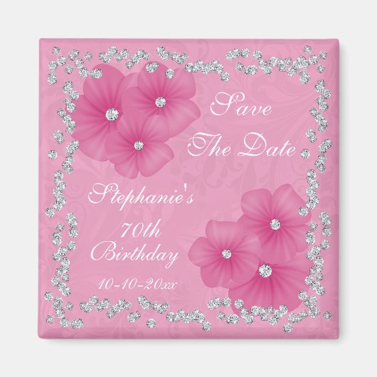 Aimant Damask rose et fleurs 70e anniversaire (Devant)