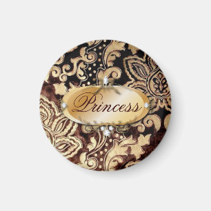 Aimant damassé brun chocolat affligée d'or de victorian