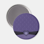 Aimant Damassé Violet Foncé avec Cœur (Recto/Verso)