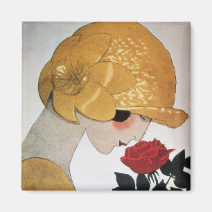 AIMANT DAME À LA ROSE ROUGE