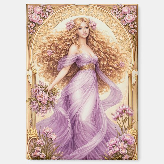 Aimant Dame aux cheveux dorés fluides en robe (Recto)