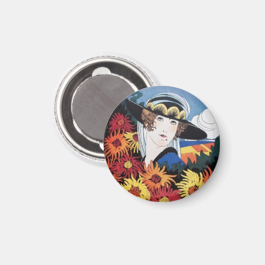 Aimant Dame aux fleurs de chrysanthème (Recto/Verso)