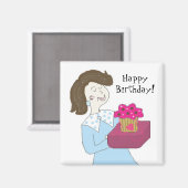 Aimant Dame avec gâteau d'anniversaire (Recto/Verso)