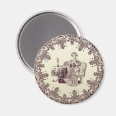 Aimant dame boit du thé (Recto/Verso)