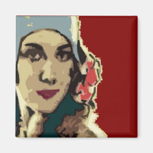 Aimant Dame des années 1920 au chapeau bleu Pop Art