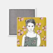 Aimant Dame en fleurs roses - Jaune (Recto/Verso)