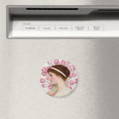 Aimant Dame en robe classique avec tulipes roses (In Situ (Lave-vaisselle))