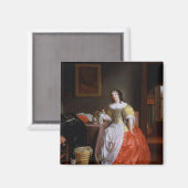 Aimant Dame en robe jaune et rouge (Recto/Verso)