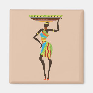 Aimant Dame tribale africaine avec l'art tribal corbeille